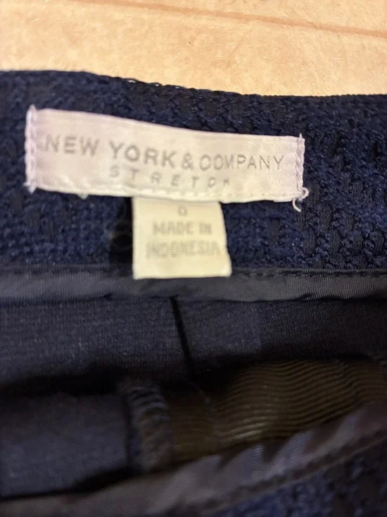 New York & Company Navy Pencil Skirt with Black Vertical Trim - Picture 2 of 6